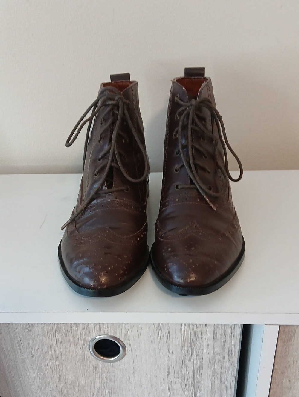 Women's Brown Lace-Up Wingtip Ankle Booties